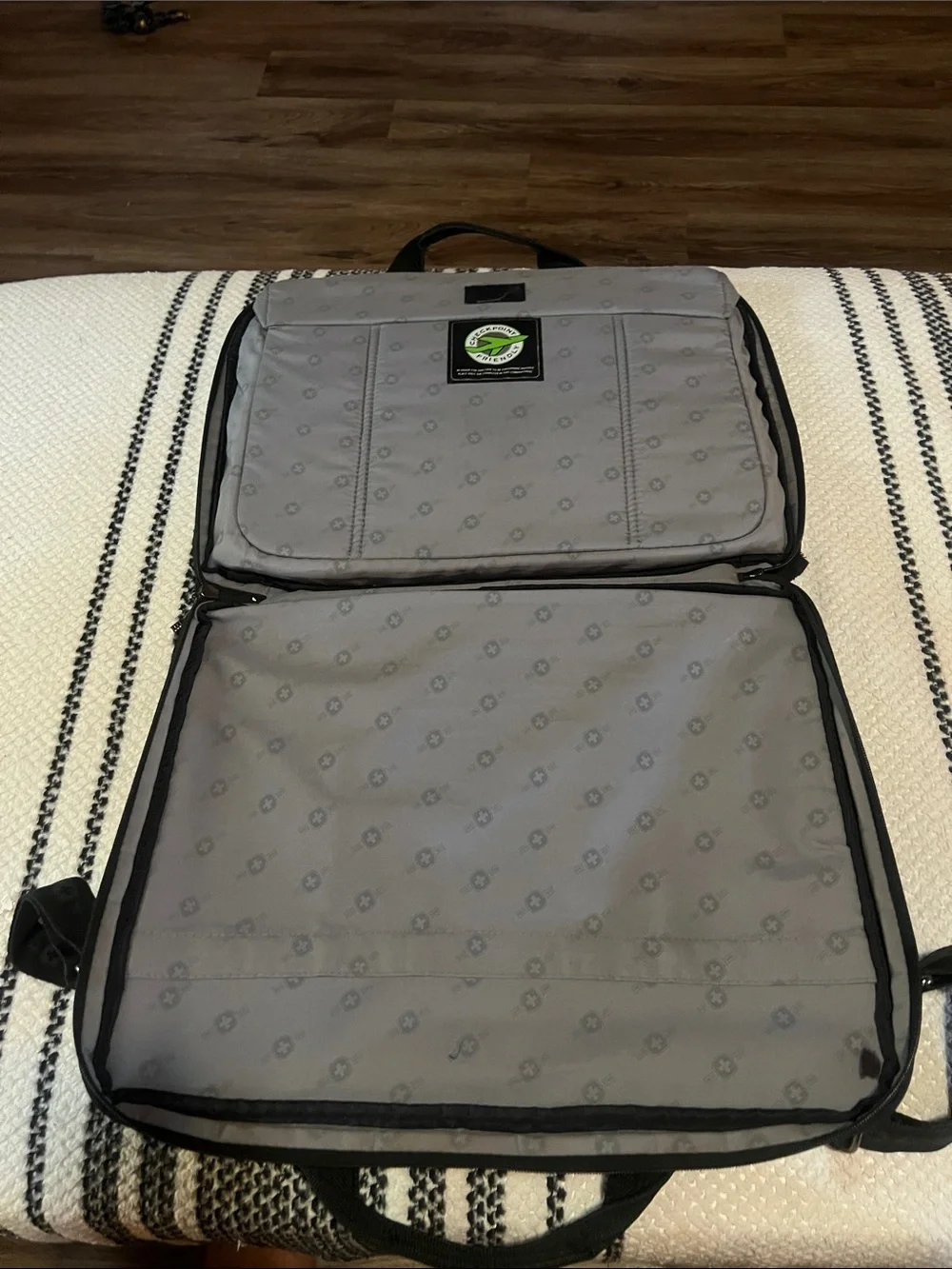 Men's Black Laptop Briefcase with Gray Stripe - Professional Commuter Bag
